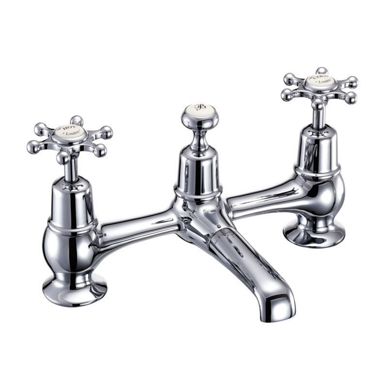 Birkenhead Medici 2 tap hole bridge basin mixer with plug and chain waste and swivel spout 